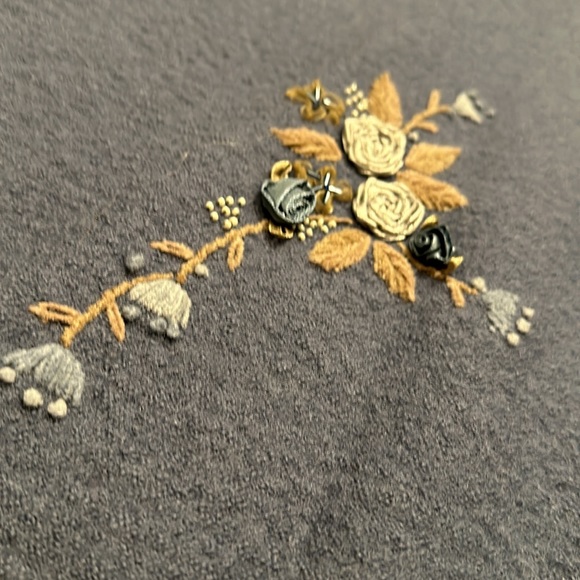 VINTAGE KORET Y2K 100% WOOL SWEATER VEST SZ 2X BLUE W/ BEADED AND SILKY FLOWERS - Picture 7 of 12